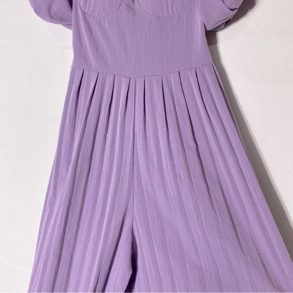 Women’s Lilac Purple Wide Pleated Leg Jumpsuit With Puff Sleeves S - Picture 9 of 16